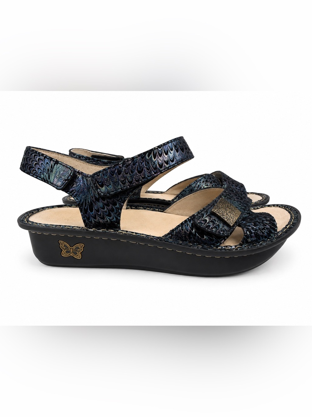 Alegria Lulu Black Iridescent Leather Comfort Sandals Women’s EU 39 US 8.5 - Picture 2 of 8
